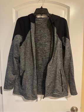 Eddie Bauer Heather Gray and Black Hooded Zip Jacket
